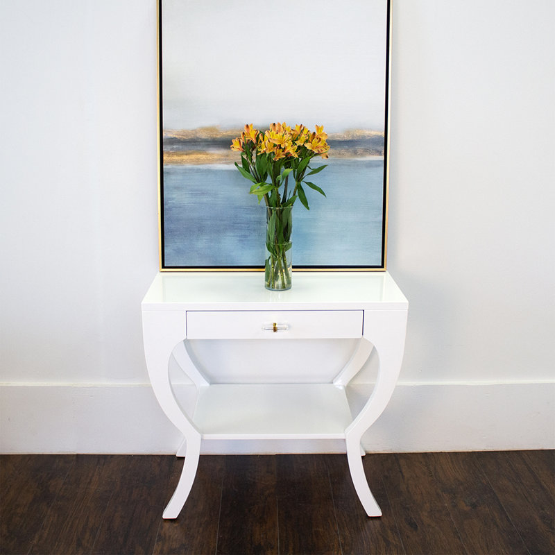 Sonya Glossy White Lacquered Wood End Table with Acrylic Hardware