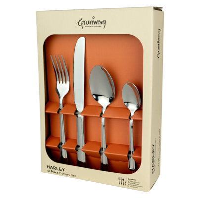Grunwerg Harley 16 Piece Stainless Steel Flatware Cutlery Set - 18/0 Stainless Steel, Service for 4