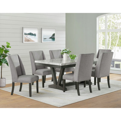 Faux Marble Top Trestle Dining Set