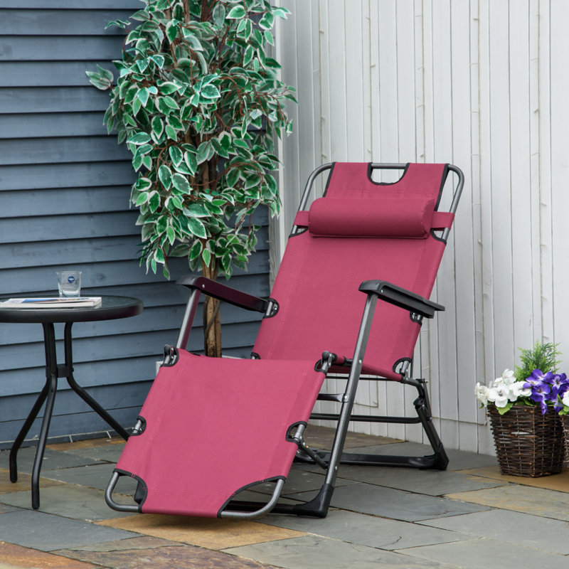 Outsunny Folding Chaise Lounge Chair For Outside, 2-In-1 Tanning Chair With Pillow & Pocket, Adjustable Pool Chair For Beach, Patio, Lawn, Deck