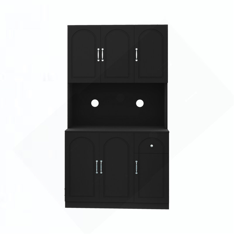 Armoire de rangement pour garde-manger de 71 po avec comptoir de four à micro-ondes, armoire de bahut autoportante avec tablettes réglables, 6 portes et 1 tiroir noir
