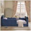 Lit simple château avec barrière de sécurité et rideau, structure en bois massif, tissu bouclé, blanc-78590983