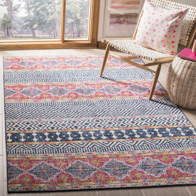 Tapis bleu marine / ivoire à motif géométrique Felty, Rectangle 12 pi x 15 pi