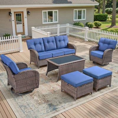 6-Piece Patio Furniture Set, All-Weather Outdoor Seating Set With Swivel Glider Chairs & Ottomans
