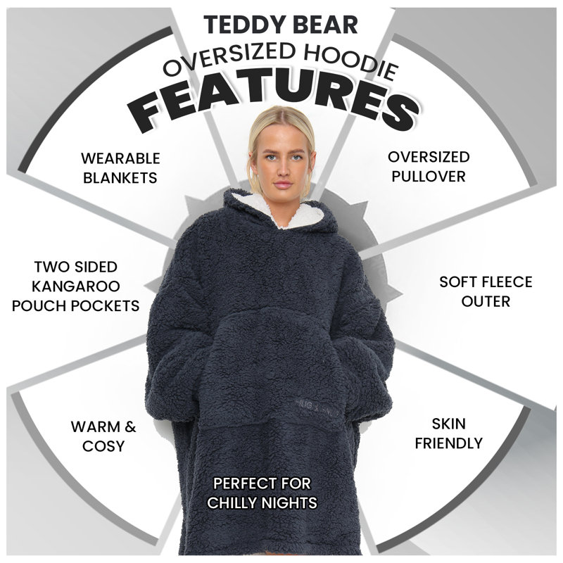  Teddy Hoodie (Compress) (1 Size), Charcoal