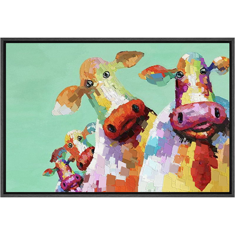 «Animals Colorful Fantasy Farm Cow Sneaky», reproduction d'art sur toile, L 36 po x H 24 po, Noir