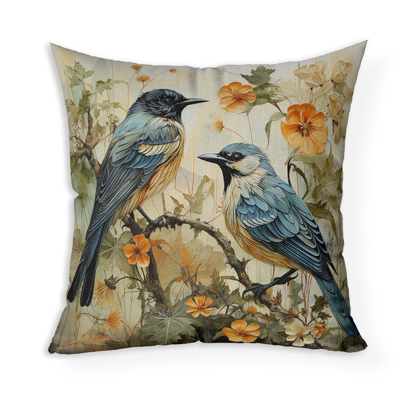 Bluejay Bower Indoor/Outdoor Square Throw Pillow, Blue/Orange, 16"H x 16"W