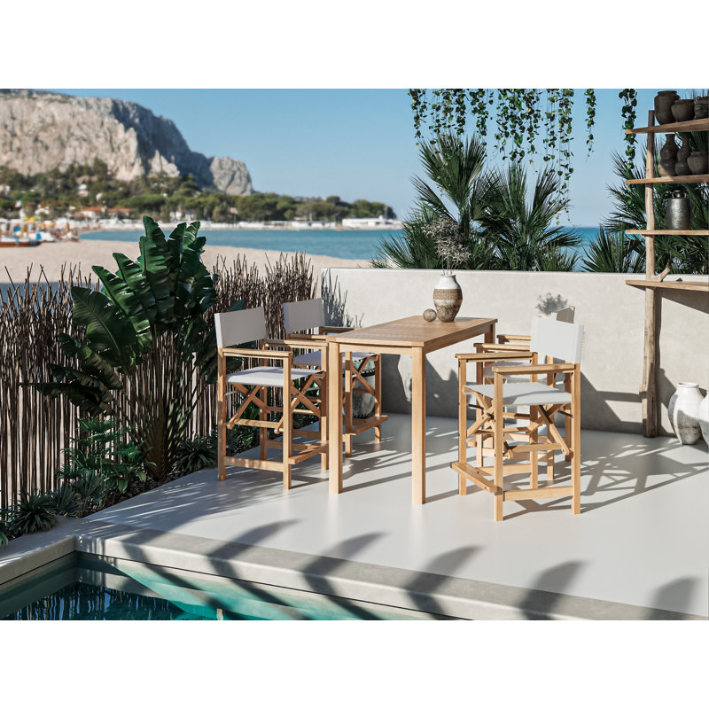 Capetown Counter Height Teak Outdoor Dining Set In Blue, White