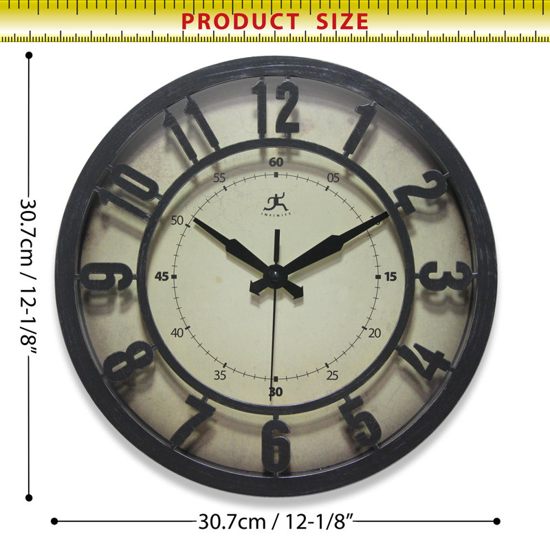 Round Plastic Wall Clock 12 Inches - Black