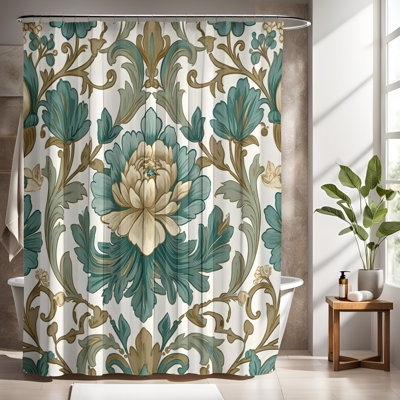 Rideau de douche avec tapis de bain