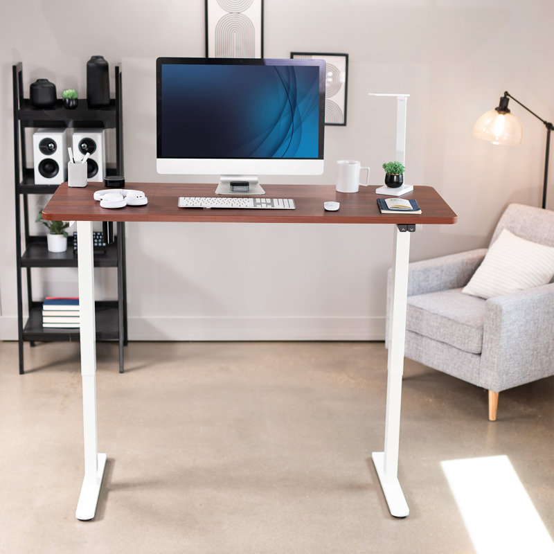 Electric Height Adjustable Desk, DESK-KIT-B06B Series, Dark Walnut/White