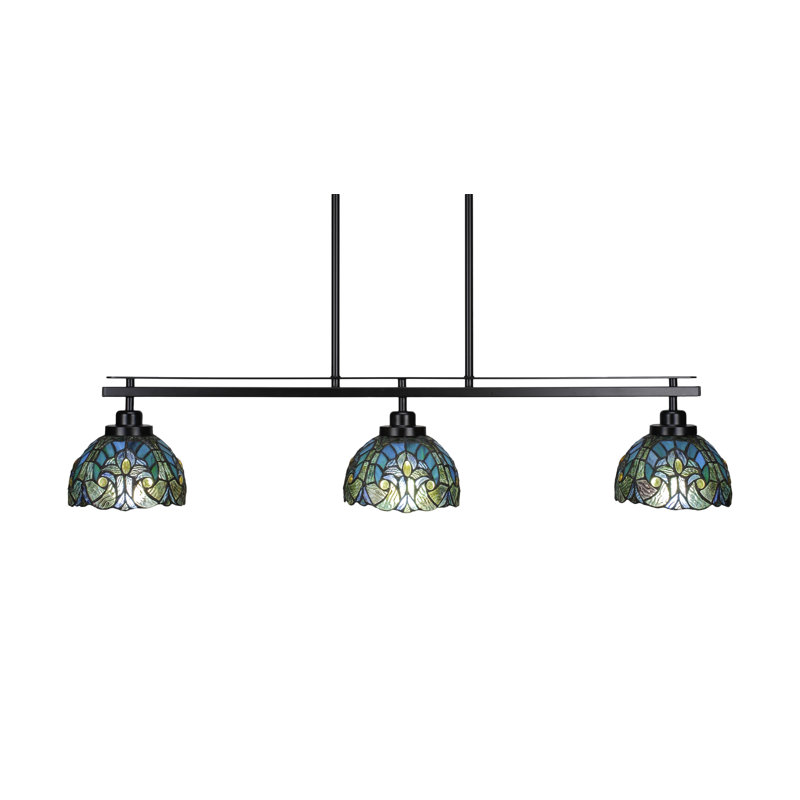 Luminaire pour îlot de cuisine 3 lumières avec finition noir mat et verre de 7 "Turquoise Cypress