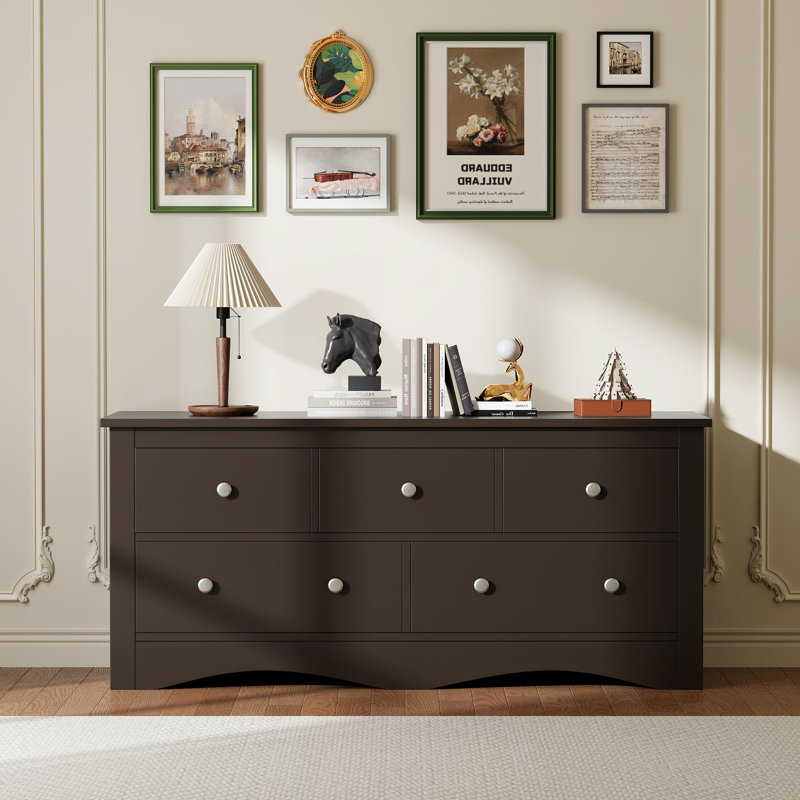 Commode double moderne à 5 tiroirs, l 52 po, Brun