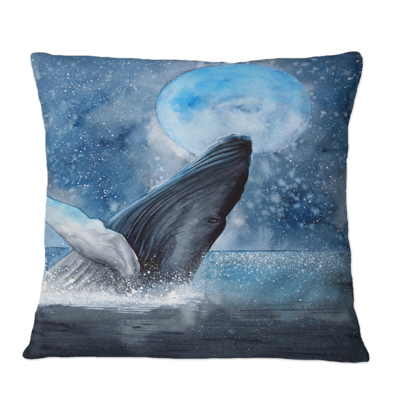 Whale Emerging From The Ocean - Nautical & Coastal Printed Throw Pillow, 16" x 16"