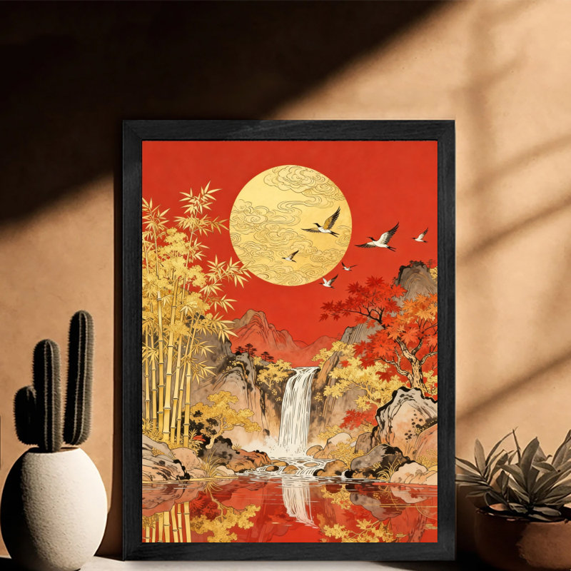 Reproduction d'art encadré noir, paysage chinois rétro, art mural, H 11 po x l 9 po