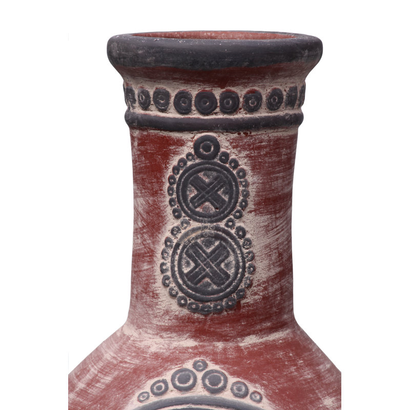 Azteca Round Clay Smokeless Chimnea, Red