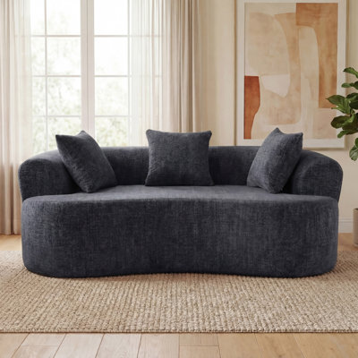 Canapé en forme de croissant, conception moderne à dossier bas avec coussins profonds, grand canapé à deux places rempli de mousse et ne nécessitant aucun assemblage (tissu chenille gris)