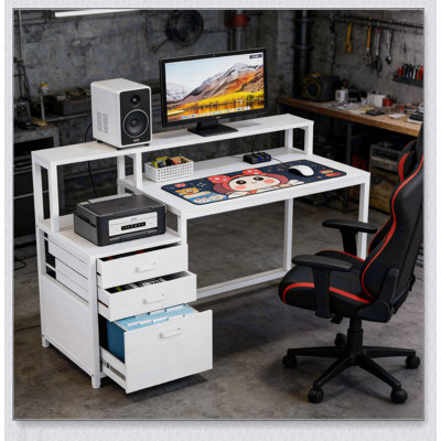 Bureau d'ordinateur de table robuste à deux niveaux avec conception spacieuse et support pour écran surélevé pour une productivité accrue