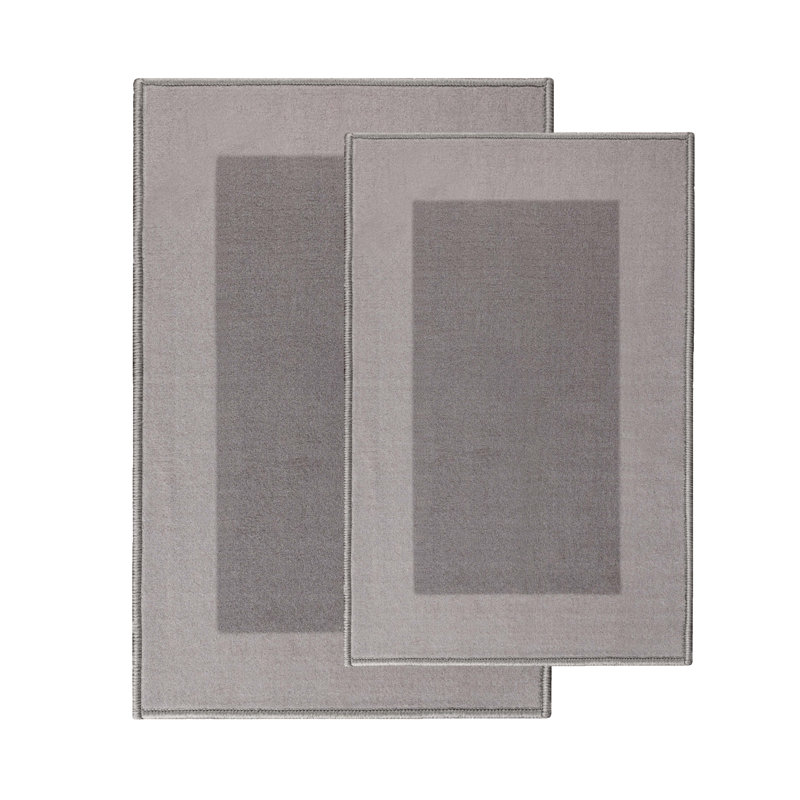 Kashmir Washable Non-Slip Latex Backing 2 Piece Kitchen Rug Set, Gray