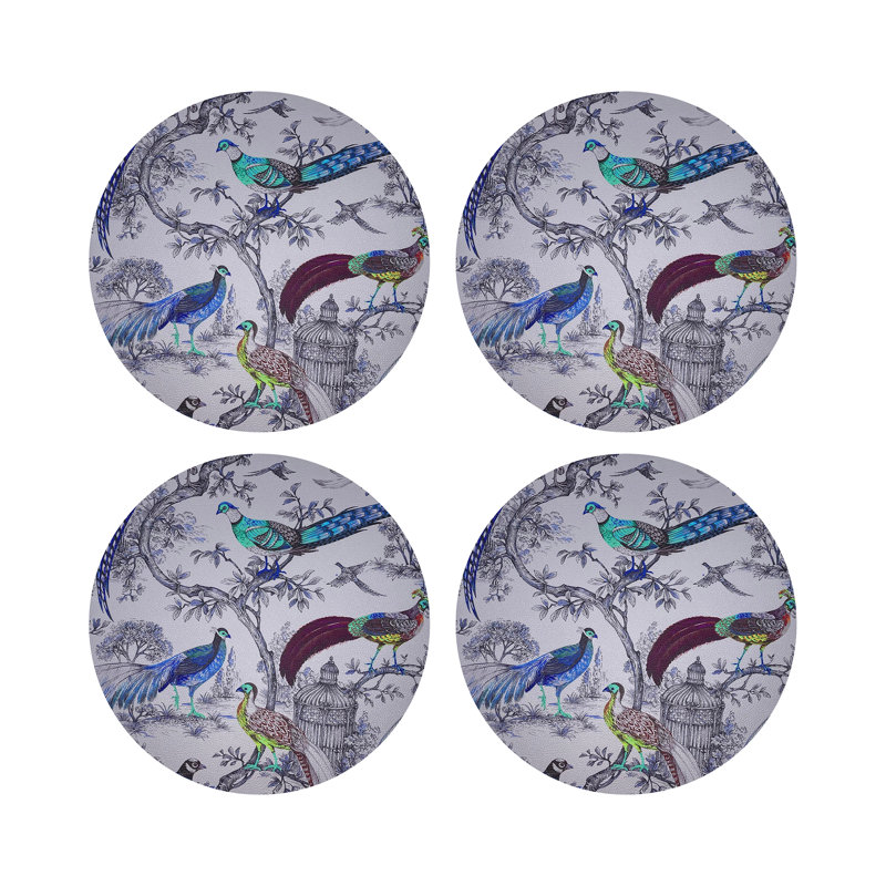 Pheasant Fall Sauvage Wedgewood Vegan Leather Round Coasters, Calme