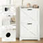 Armoire à chaussures mince pour le vestibule, 2 tiroirs rabattables et tablettes réglables, pouvant accueillir 8 paires, porte-stylo blanc vieilli