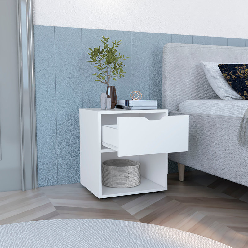 Table de chevet avec rangement, Blanc