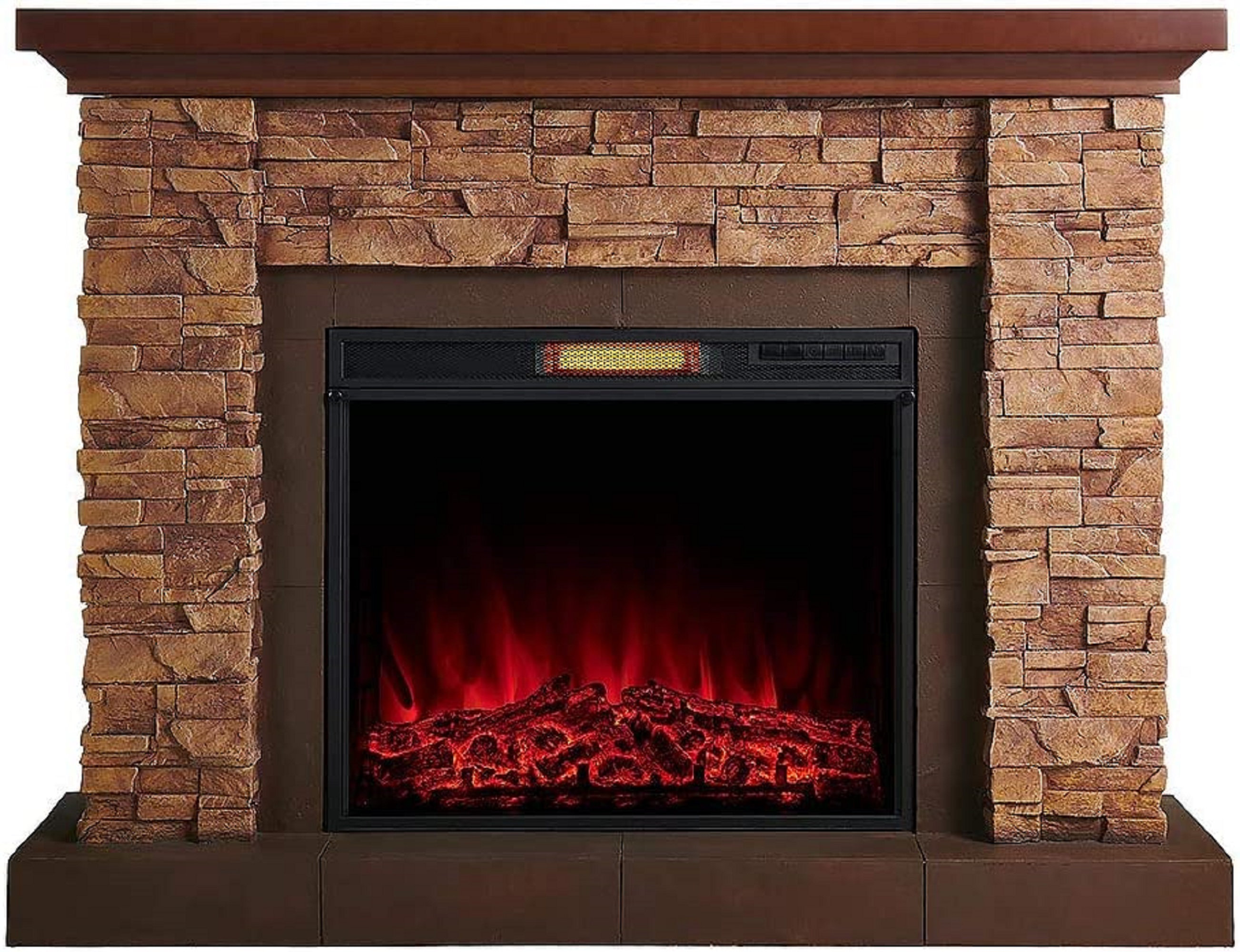 Loon Peak® Feico Stackstone Electric Fireplace Mantel Package - Stacked  Stone Design with Wood Shelf - 1,000 SQ FT | Wayfair