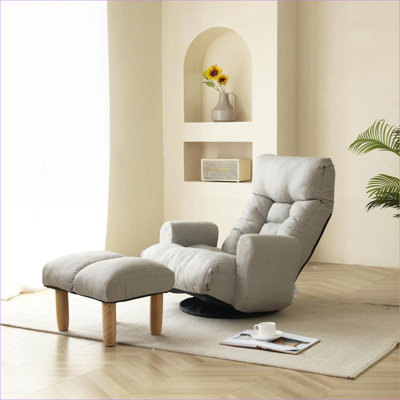 Fauteuil à billes réglable et pivotant à 360 degrés pour adultes, canapé-lit polyvalent pour jouer, sieste dans le salon | Lin | Gris ardoise