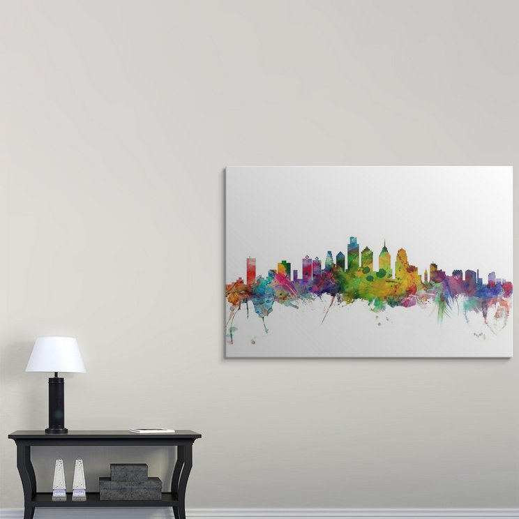 «Francy Philadelphia Pennsylvania Skyline» par Michael Tompsett, impression, H 16 po x l 24 po x P 1,5 po, Toile