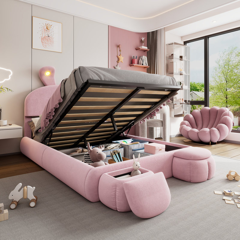 European Double (140 X 200 Cm) Daybed Bed Frame with Storage Included, Pink