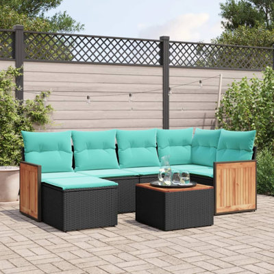 Ensemble de canapé de patio 7 pièces avec coussins en rotin noir pour l'extérieur