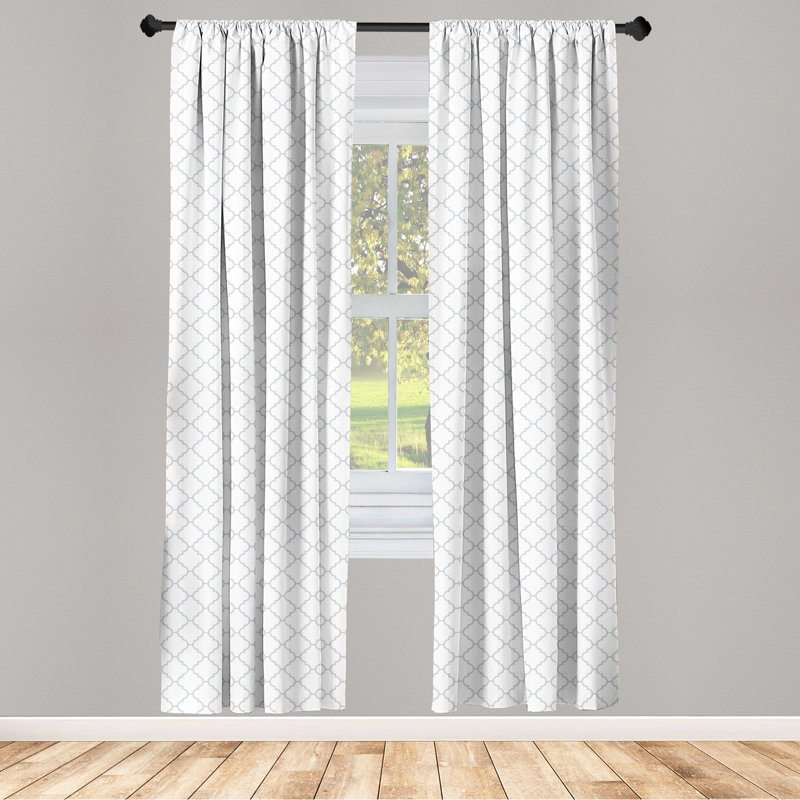 White and Grey Geometric Pattern Room-Darkening Curtain Panels