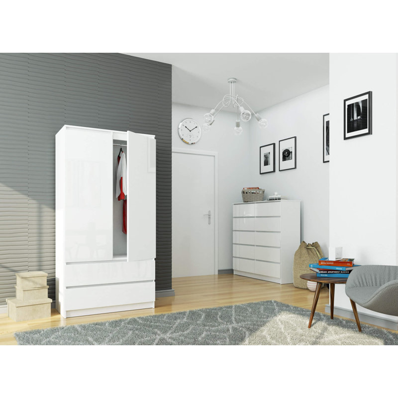 Phoebe 2 Door Wardrobe, White Gloss