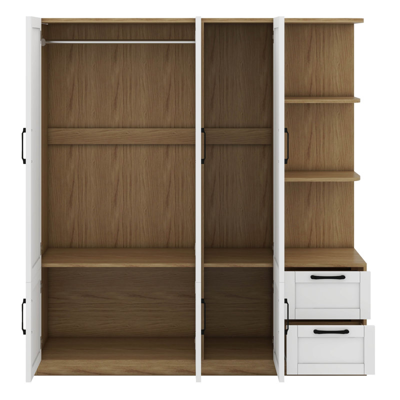 Élégante garde-robe de rangement en bois à 3 portes, deux tringles et tablettes, Blanc