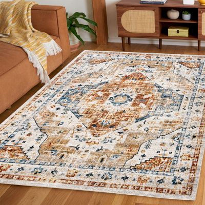 Tapis lavable Medallion - jaune / bleu