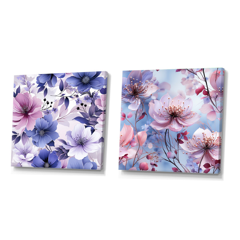 Souliere - Ensemble de 2 collages floraux carrés, H 16 po x l 33 po, Toile tendue