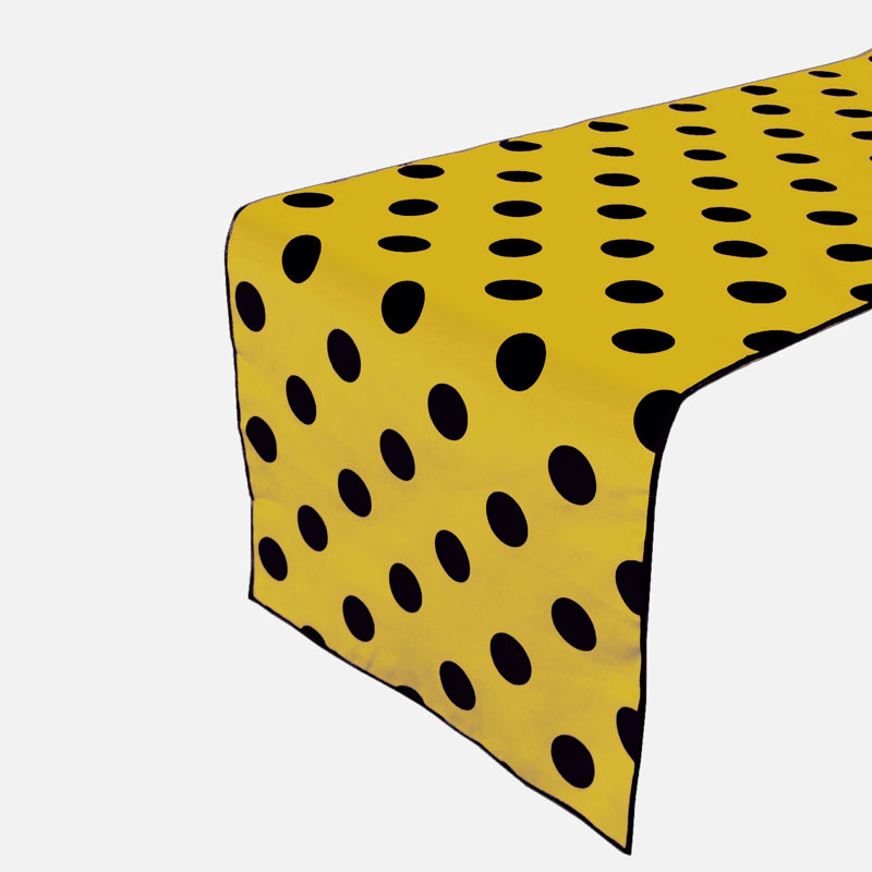 Polka Dots Print Table Runner, 144" L x 12" W, Black/Yellow