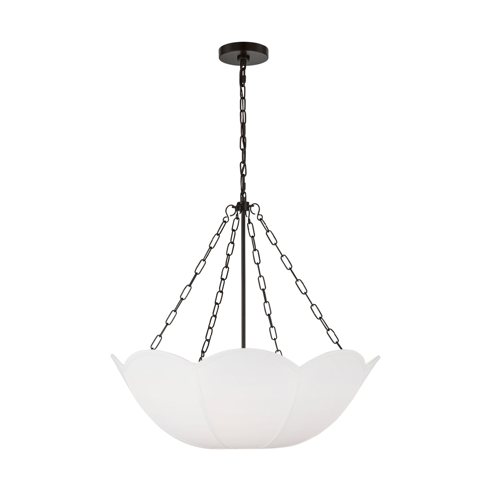 Alexa Hampton Stassi Dining Room Chandelier With White Linen Shade, Aged Iron, 3 Lights, 23.75" H x 24" W x 24" D