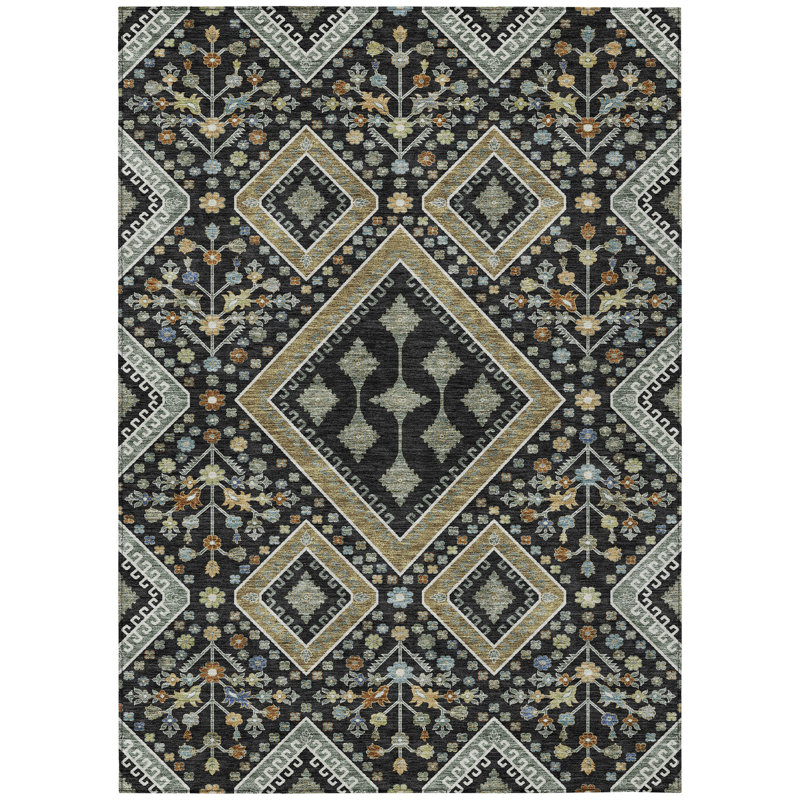 Machine Washable Indoor/Outdoor Chantille ACN2459 Casual Rug, 3' x 5', Black