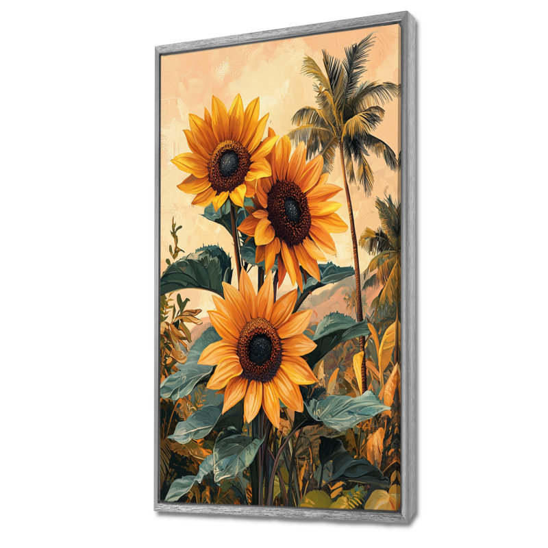 Dorlisa, champ de tournesols tropicaux dans le sud II - tournesols, art mural, H 60 po x l 28 po, Argent argent