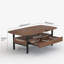 Ensemble de table basse Mid-Century en noyer avec poignées cachées, pieds en métal noir et rangement spacieux