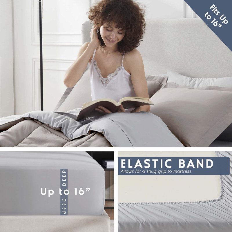 Bed-in-A-Bag Reversible Comforter Set with Bed Sheets, Linen, Queen Comforter + 7 Additional Pieces
