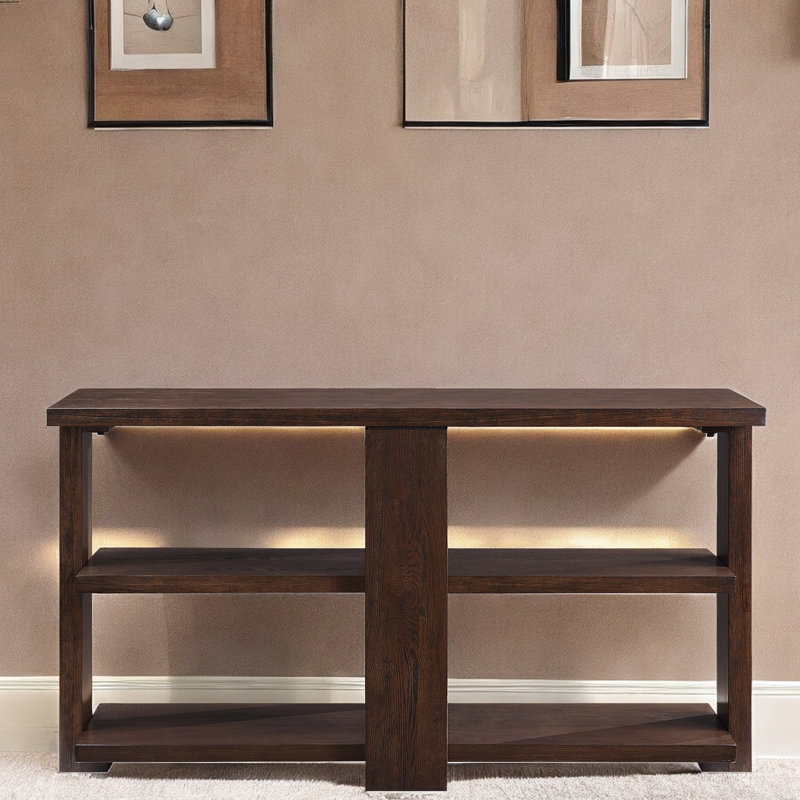 Table rectangulaire en noyer pour hall d'entrée, plateau polyvalent, 2 tablettes, design, poids de 57 lb, profondeur de 18 po, texture de bois naturel, construction fixe, largeur 52 po, profondeur
