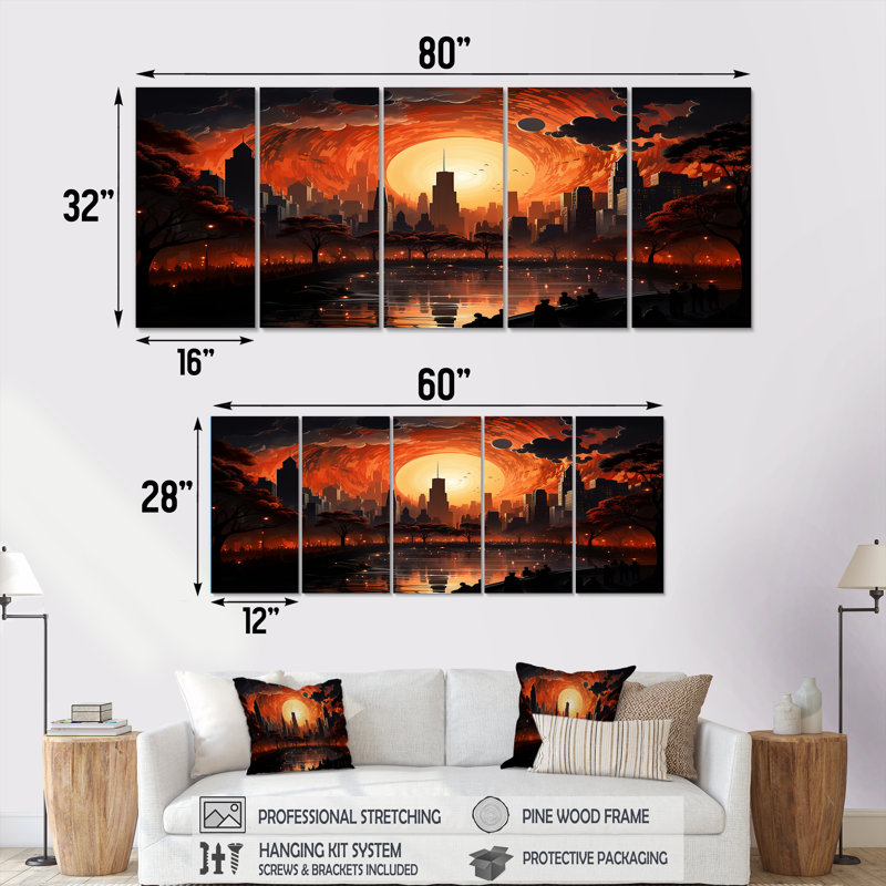 «Nyc Central Park Mystic Sunrise - New York», art mural 5 pièces, H 28 po x l 60 po