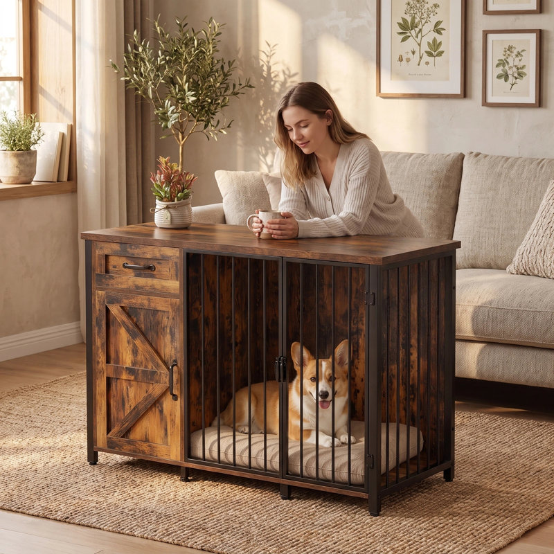 Multifonctionnel pour chien de style chenil, table de caisse en bois pour ferme avec tiroir et station de charge pour chiens de taille moyenne