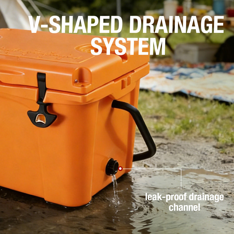 25QT Portable Cooler Box, Outdoor Insulated Cooler With Bottle Opener And Cup Holder, Large High Ice Box With Handle For Travel, Beach, Camping, Fishing, Orange