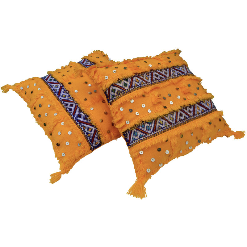 Housse et insert de coussin carré en laine / soie, Orange / rouge / blanc / mauve