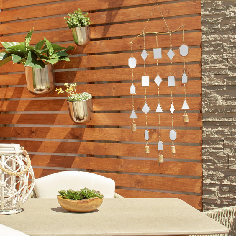 32" Brown Metal Geometric Windchime with Glass Mirrors and Bells