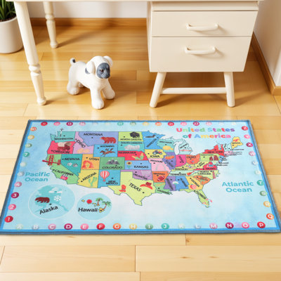 United States Map Non-Slip Kids Playroom Nursery Washable Indoor Area Rug