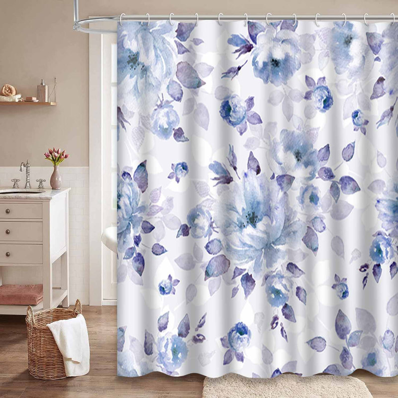 Rideau de douche bleu aquarelle sans couture avec 12 crochets, L 72 po x l 78 po